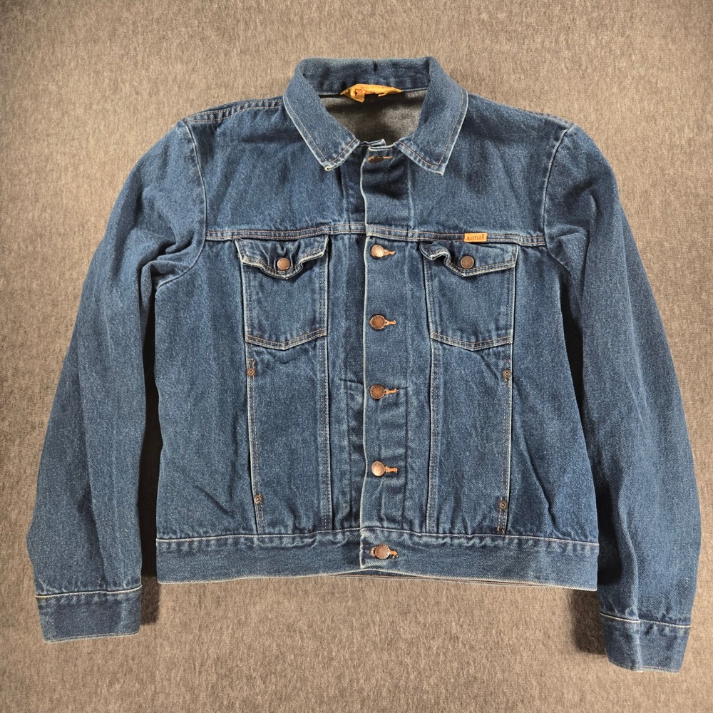 Vintage Rustler Denim Jacket Mens Large Blue Made in USA Trucker Jean Jacket